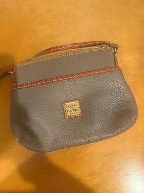 Dooney & Bourke Gray Pebbled Leather Crossbody with Brown Trim
